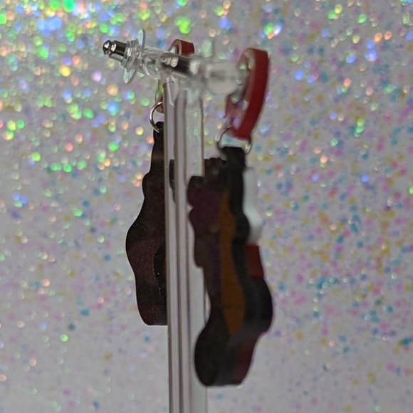 Mickey Mouse red glitter stocking acrylic drop earrings - Picture 7 of 8